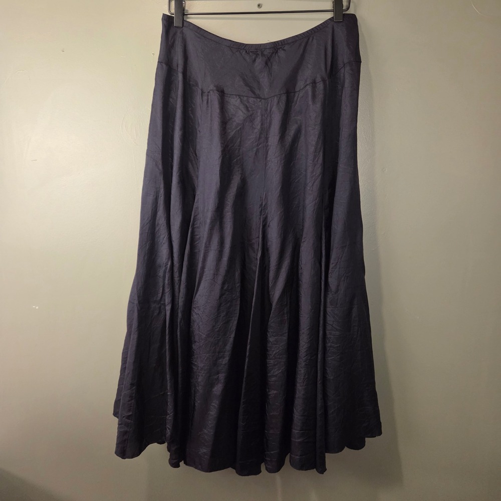 Vintage Karen Kane Women's Pull On Midi Skirt Size L Petite Dark Navy Blue - Picture 2 of 9
